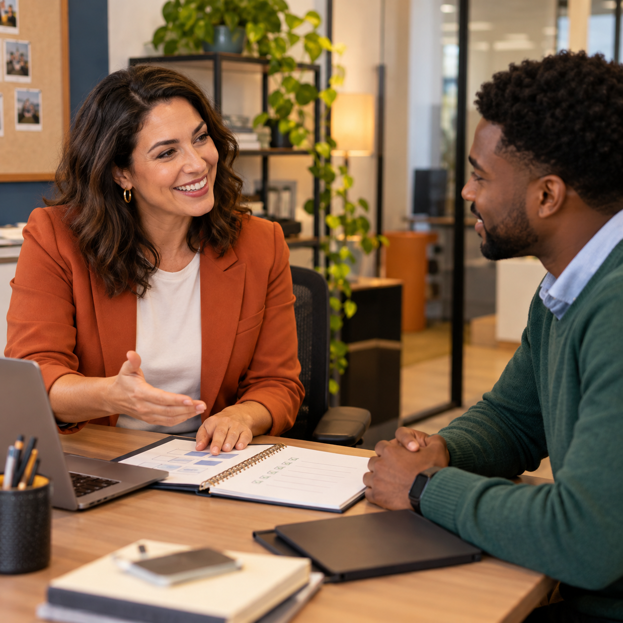 HR professional guiding an employee planning conversation